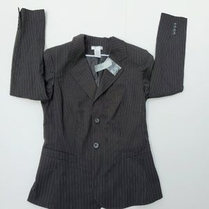 Worthington Women Striped Blazer Black/White Size